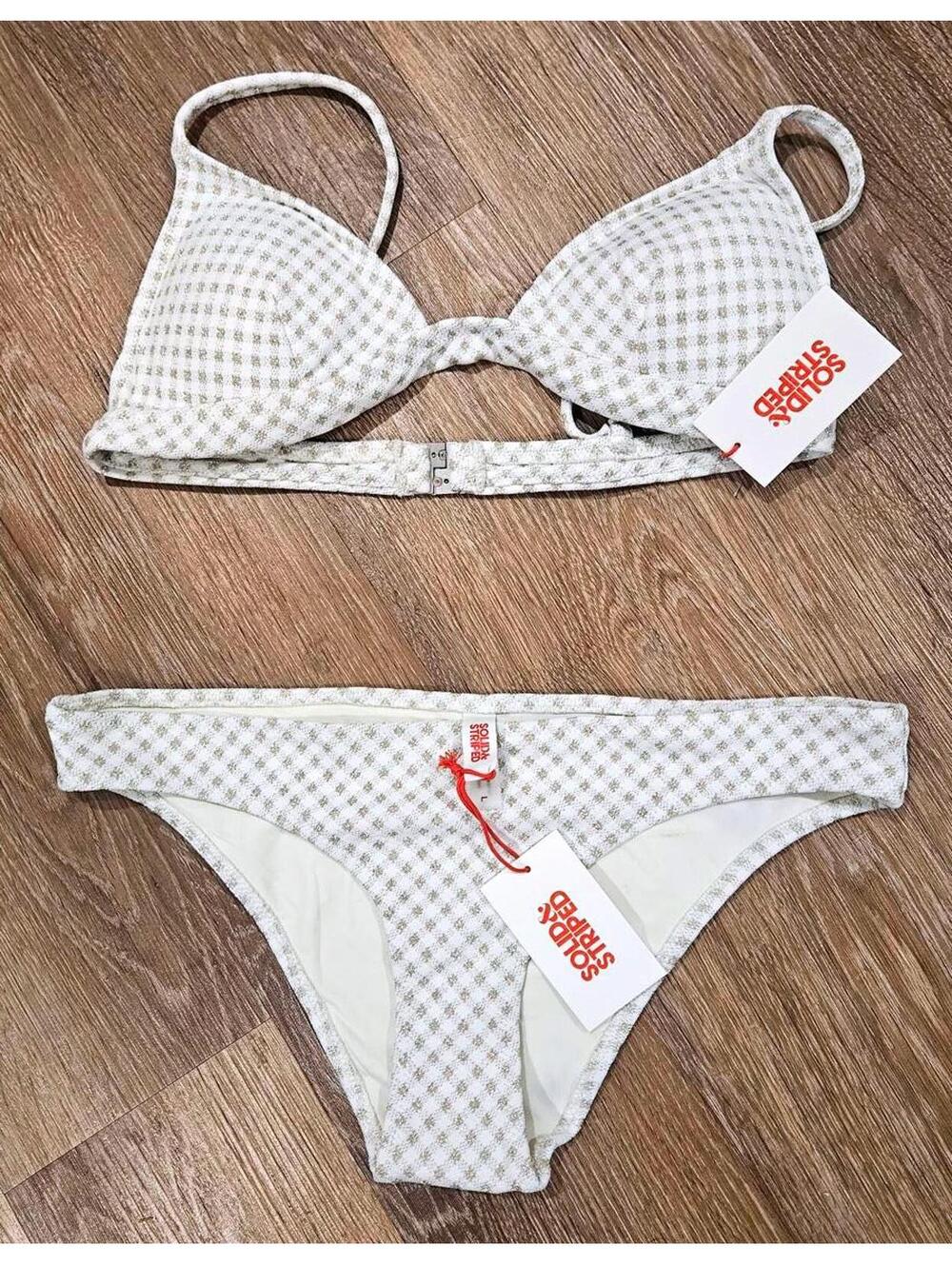Solid & Striped  Gold & White The Elle Lurex Gingham Bikini